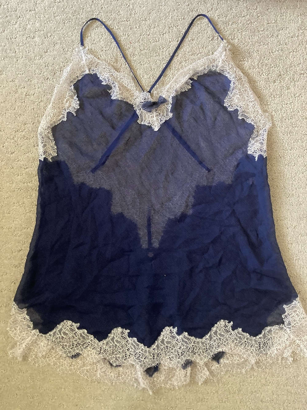 Victoria's Secret sheer navy blue lingerie cami, Large.